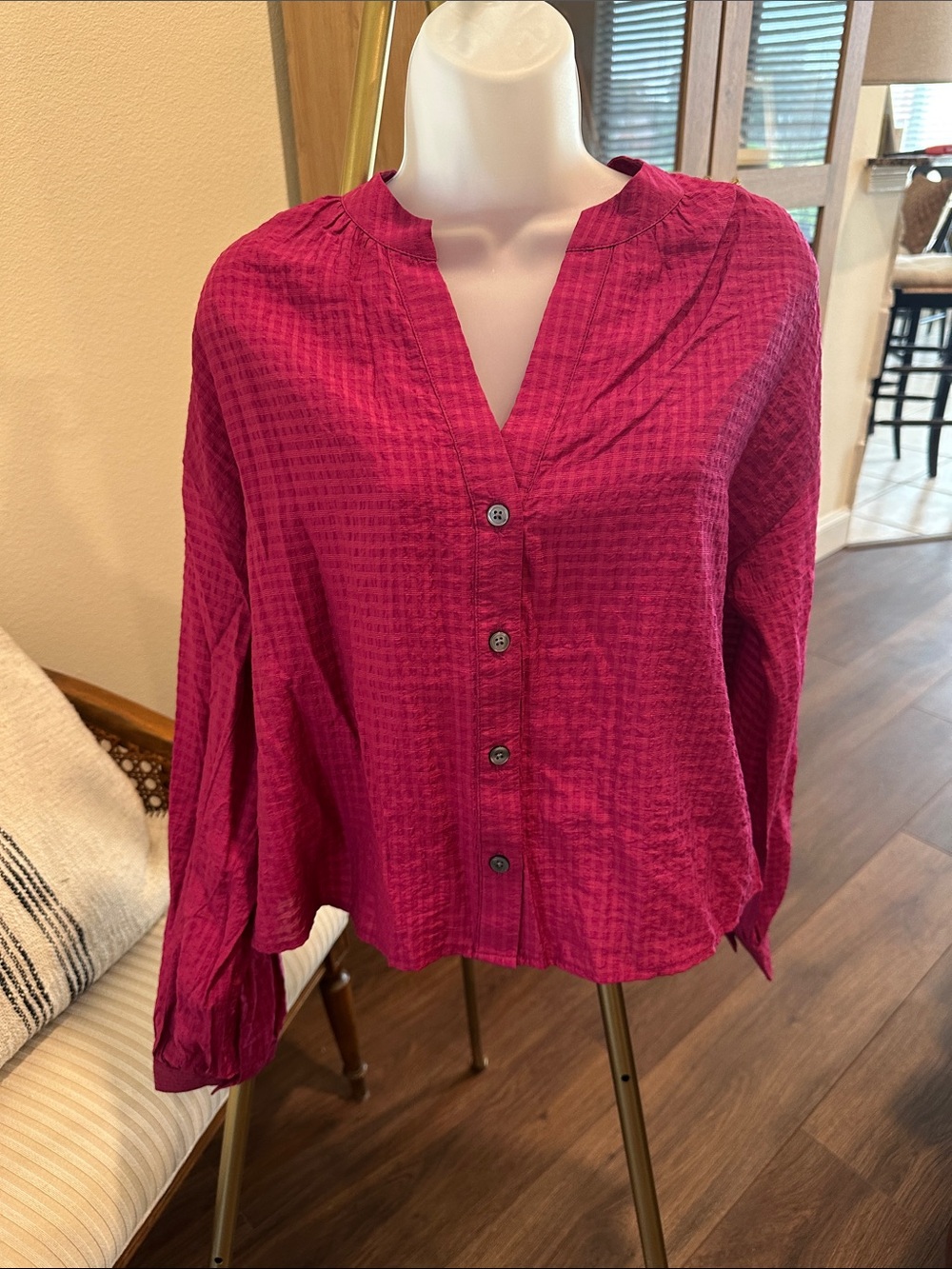 Banana Republic Button-Front Textured Blouse - Magenta